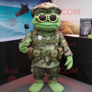 Green Marine Recon mascot costume character dressed with a Romper and Hair clips