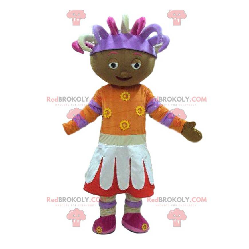 Buntes afrikanisches Mädchenmaskottchen, afrikanisches Kostüm -