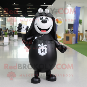 Black Bottle Of Milk mascot costume character dressed with a Playsuit and Tote bags
