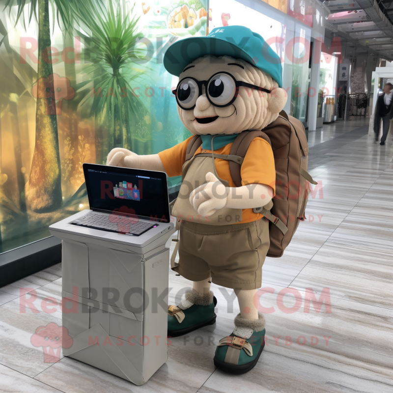 nan Computer mascot costume character dressed with a Cargo Shorts and Tote bags