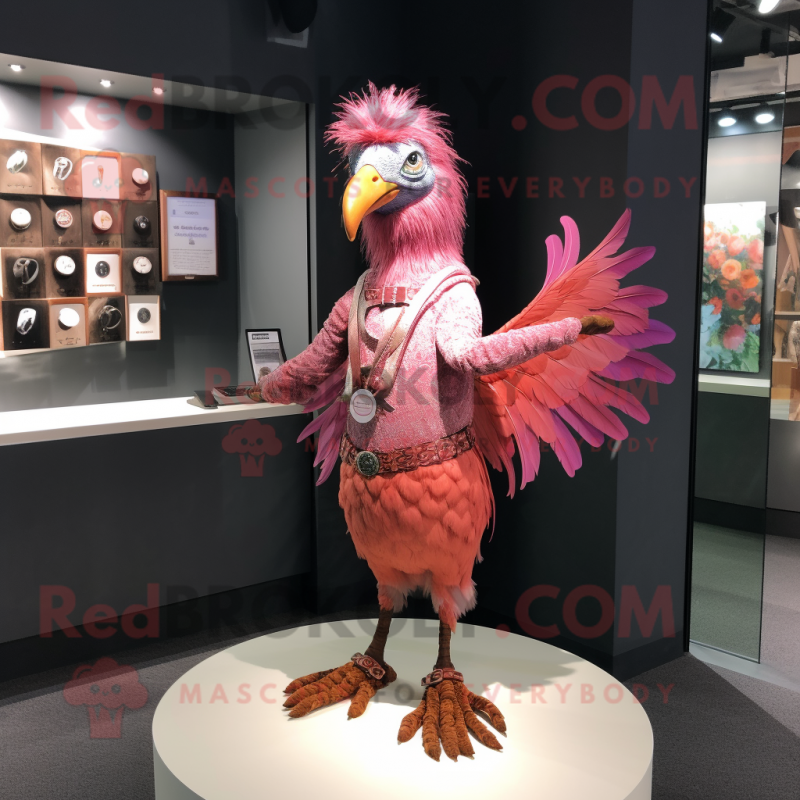 Pink Pheasant mascot costume character dressed with a Playsuit and Bracelet watches Pink Pheasant mascot costume character dressed with a Playsuit and Bracelet watches