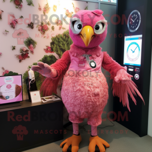 Pink Pheasant mascot costume character dressed with a Playsuit and Bracelet watches