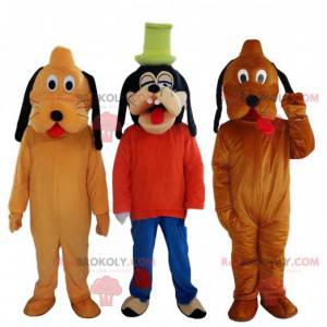Fånig maskot och 2 Pluto-maskotar, Disney-karaktärer -