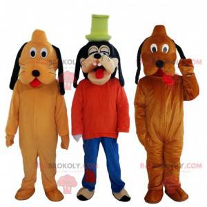 Goofy maskot og 2 Pluto maskoter, Disney karakterer -
