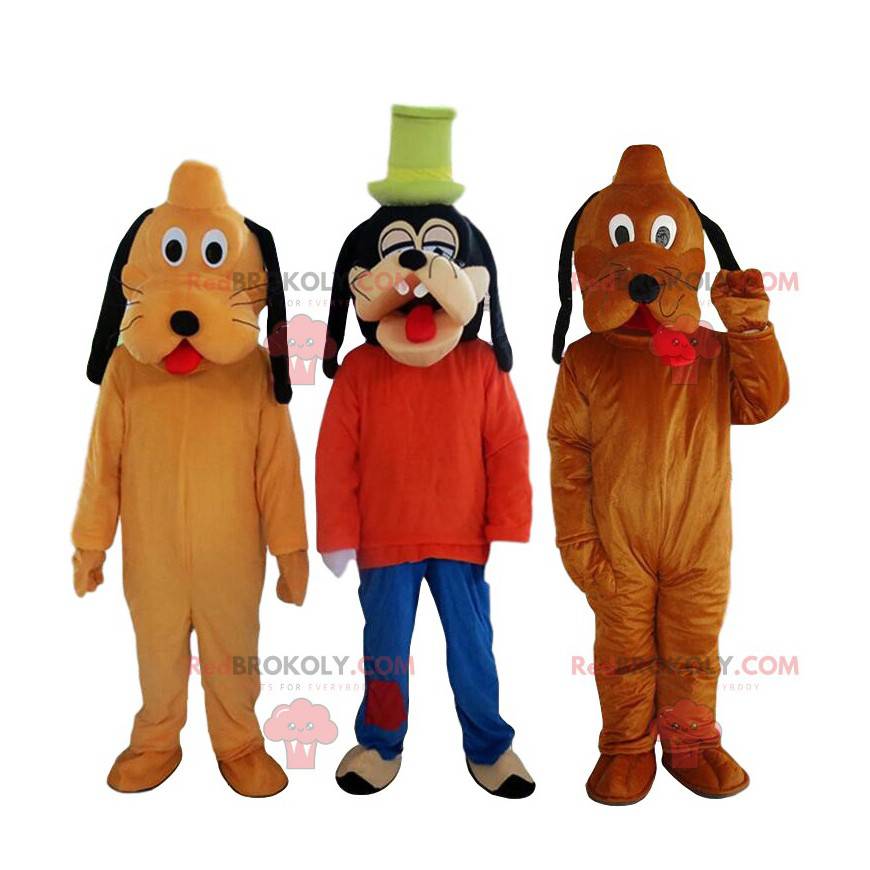 Goofy maskot og 2 Pluto maskoter, Disney karakterer -