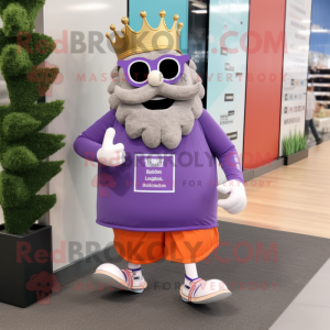 Lavender King mascot costume character dressed with a Running Shorts and Reading glasses