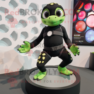 Black Turtle mascot costume character dressed with a Leggings and Rings