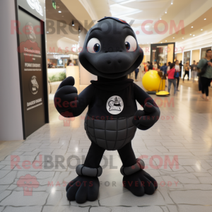 Black Turtle mascot costume character dressed with a Leggings and Rings