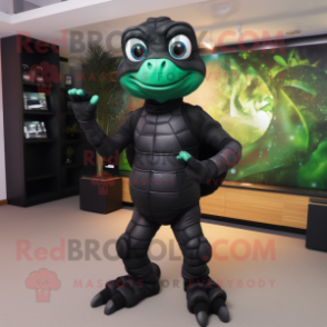 Black Turtle mascot costume character dressed with a Leggings and Rings