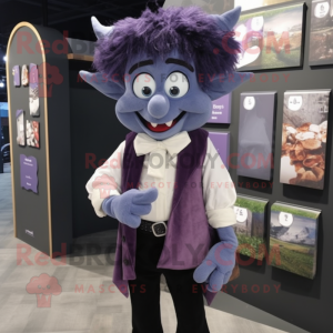 Lavender Vampire mascot costume character dressed with a Button-Up Shirt and Scarf clips