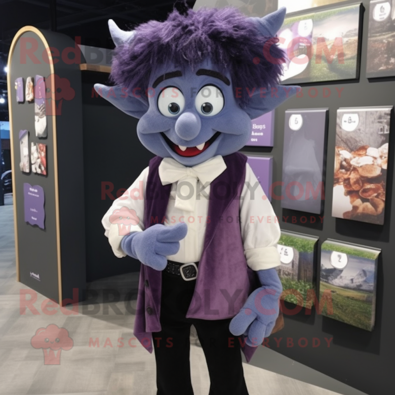 Lavender Vampire mascot costume character dressed with a Button-Up Shirt and Scarf clips Lavender Vampire mascot costume character dressed with a Button-Up Shirt and Scarf clips