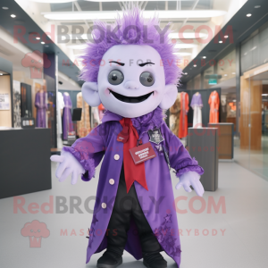 Lavender Vampire mascot costume character dressed with a Button-Up Shirt and Scarf clips