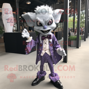 Lavender Vampire mascot costume character dressed with a Button-Up Shirt and Scarf clips