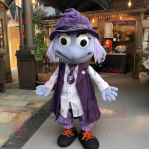 Lavender Vampire mascot costume character dressed with a Button-Up Shirt and Scarf clips