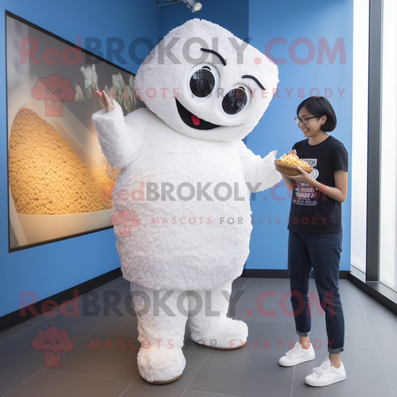 White Fried Rice mascot costume character dressed with a Boyfriend Jeans and Watches White Fried Rice mascot costume character dressed with a Boyfriend Jeans and Watches