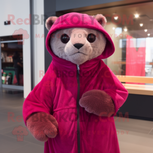 Magenta Jaguarundi mascot costume character dressed with a Parka and Wraps