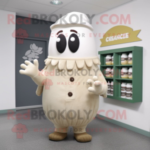 Cream Grenade mascot costume character dressed with a Cardigan and Beanies