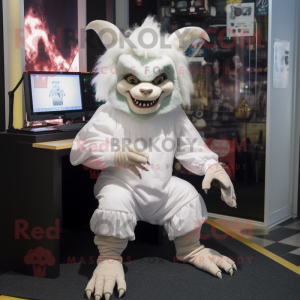 White Gargoyle mascot costume character dressed with a Leggings and Hair clips