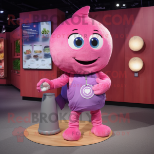 Pink Grape mascot costume character dressed with a Boyfriend Jeans and Coin purses