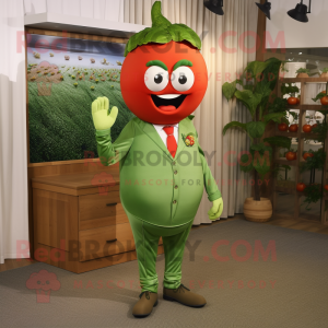 Olive Tomato mascot costume character dressed with a Suit Pants and Headbands