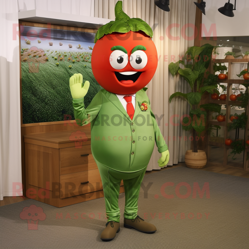 Olive Tomato mascot costume character dressed with a Suit Pants and Headbands Olive Tomato mascot costume character dressed with a Suit Pants and Headbands