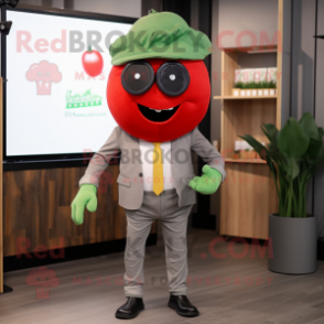 Olive Tomato mascot costume character dressed with a Suit Pants and Headbands