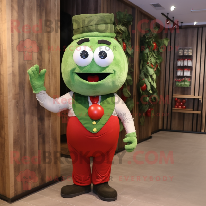 Olive Tomato mascot costume character dressed with a Suit Pants and Headbands