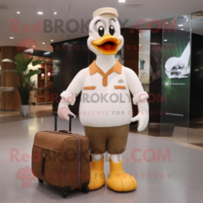 Tan Swans mascot costume character dressed with a Polo Shirt and Briefcases