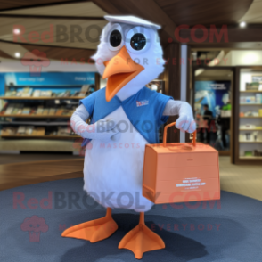 Peach Seagull mascot costume character dressed with a Board Shorts and Coin purses