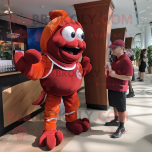 Maroon Clown Fish mascot costume character dressed with a Polo Tee and Watches