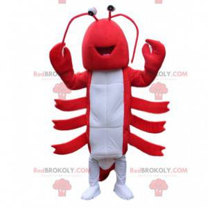 Mascote lagosta vermelha e branca, fantasia de lagostim gigante