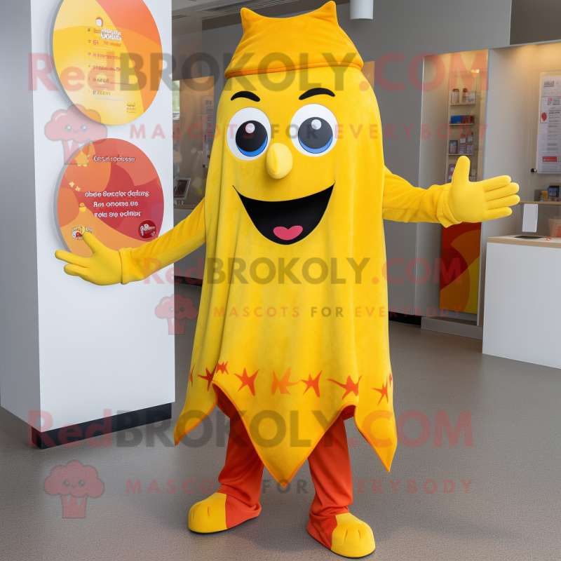 Yellow Tikka Masala mascot costume character dressed with a Flare Jeans and Rings Yellow Tikka Masala mascot costume character dressed with a Flare Jeans and Rings