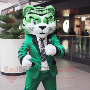 Green Tiger mascot costume character dressed with a Suit Jacket and Bracelet watches