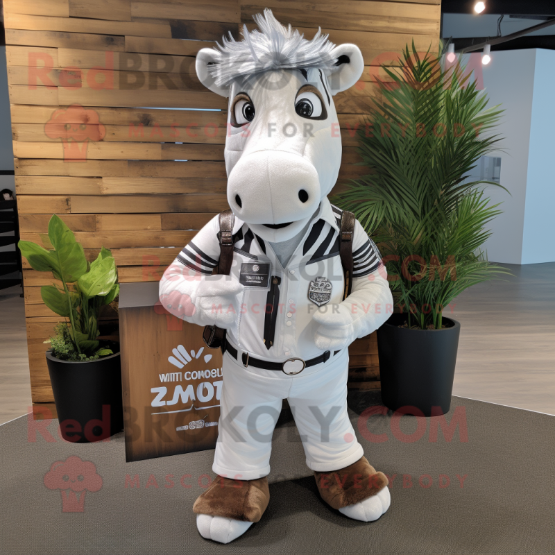 White Zebra mascot costume character dressed with a Cargo Pants and Pocket squares