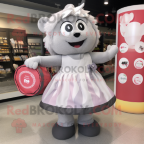 Gray Candy mascot costume character dressed with a Circle Skirt and Tote bags