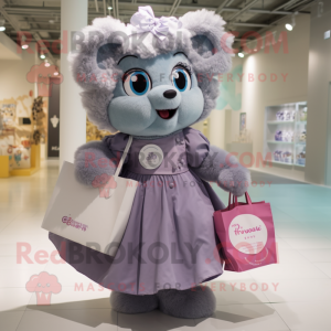 Gray Candy mascot costume character dressed with a Circle Skirt and Tote bags
