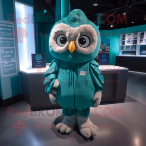 Teal Owl maskot drakt figur...