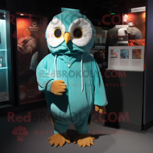 Teal Owl maskot drakt figur...