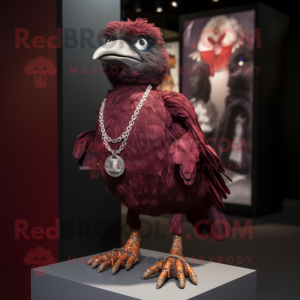 Maroon Blackbird mascot costume character dressed with a Shift Dress and Bracelets