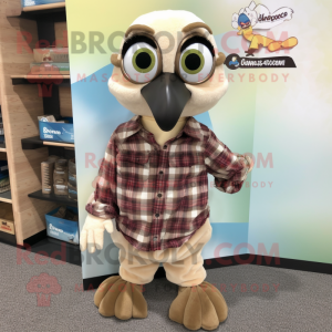 Beige Peacock mascot costume character dressed with a Flannel Shirt and Keychains