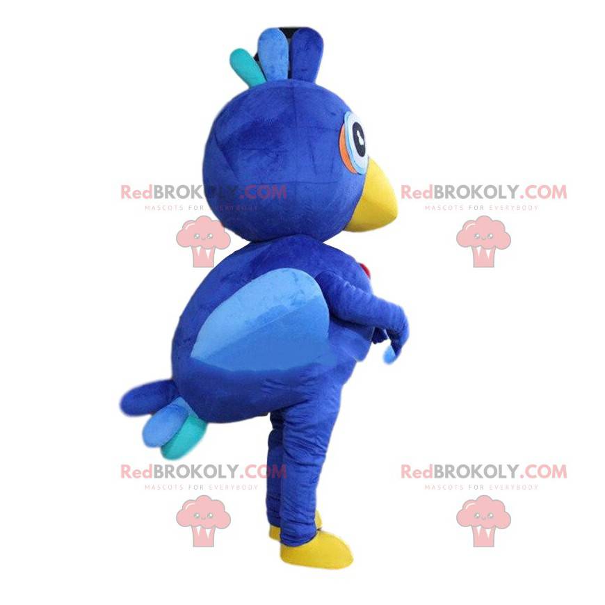 Mascota pájaro azul gigante, traje de pájaro colorido -