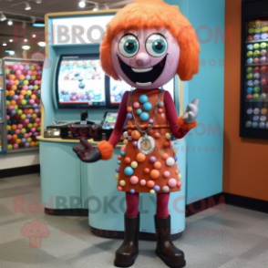 Rust Gumball Machine mascot costume character dressed with a Leggings and Necklaces