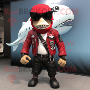 Roter Megalodon Maskottchen...