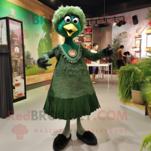 Forest Green Ostrich mascot costume character dressed with a Shift Dress and Bracelets