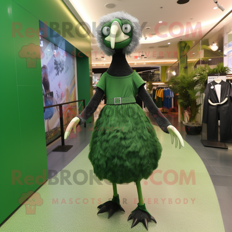 Forest Green Ostrich mascot costume character dressed with a Shift Dress and Bracelets Forest Green Ostrich mascot costume character dressed with a Shift Dress and Bracelets