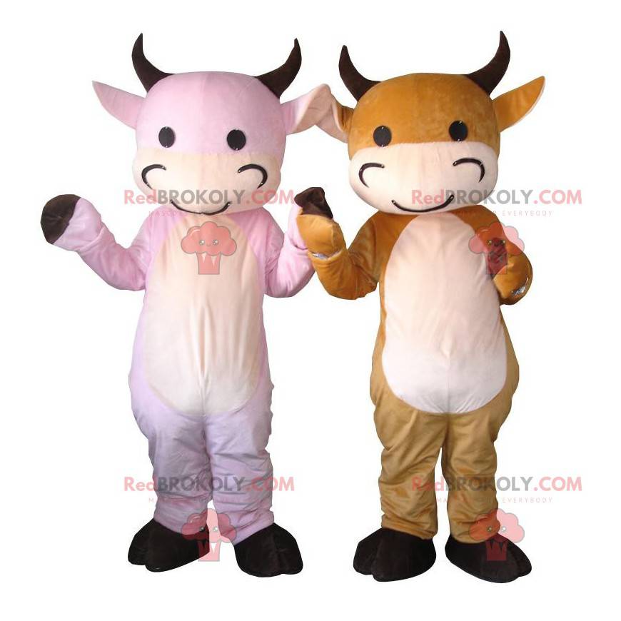 Maskottchen von Kühen, einer Rose und einer Orange. 2 riesige Maskottchen von Kühen, einer Rose und einer Orange. 2 riesige