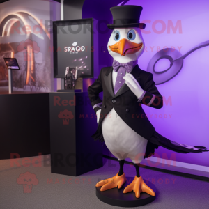 Purple Seagull mascot costume character dressed with a Tuxedo and Smartwatches