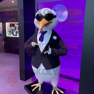 Purple Seagull mascot costume character dressed with a Tuxedo and Smartwatches