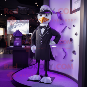 Purple Seagull mascot costume character dressed with a Tuxedo and Smartwatches