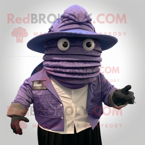 Purple Trilobite mascot costume character dressed with a Poplin Shirt and Hat pins